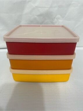 Tupperware Red, Orange, Yellow Stackable Food Containers.
